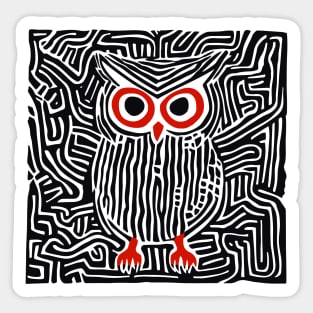 Abstract Owl Linocut Art in Monochrome Sticker